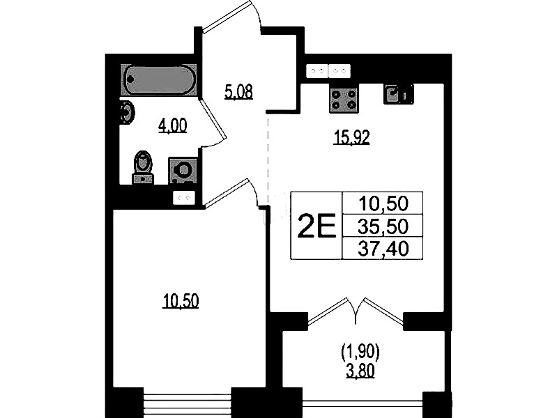 1-комнатная квартира 37.4 м², 2/4 эт., ЖК «Ranta Residence»